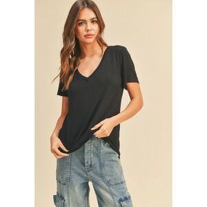 NWOT Anthropologie Daily Ritual Women's Black V Neck Short Sleeve T Shirt Size M